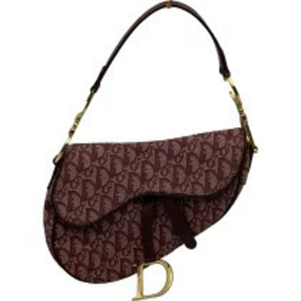 Christian Dior Saddle Bag Bordeaux Purple Brown Trotter Canvas Shoulder